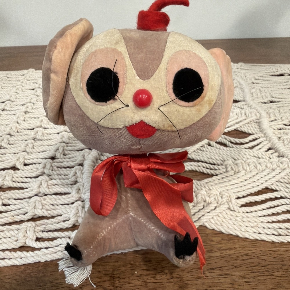 VTG 1960s Dakin Dream Pets Velveteen Mouse Plush Stuffed Toy Japan Retro Kitschy